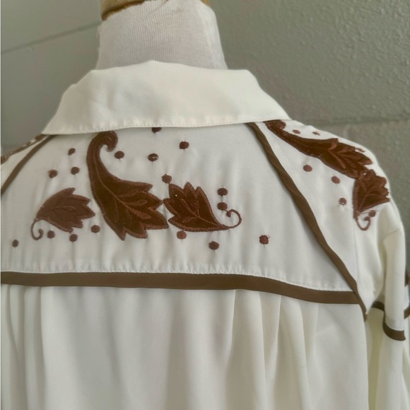 Vtg 80s ERENA By Irene Koenig Ivory Embroidered Pleated Blouse Sz 10 French Cuff - Picture 4 of 9